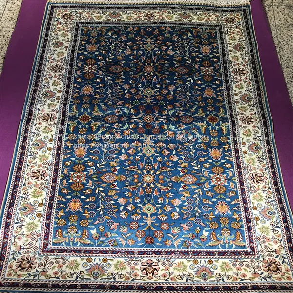 Yamei Lagend Blue Color Tabriz Design Persian Silk Carpet and Rug 3x5ft photo-5