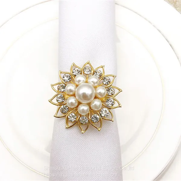 White Pearl Flower Napkin Holder Rings For Wedding Table Decoration photo-2