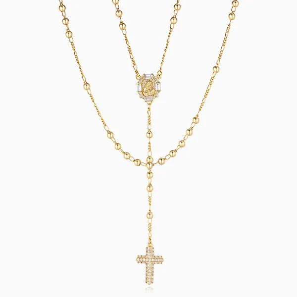 Shining Star Jewelry 14K Gold Charms Virgin Mary Cross Pendant Rosary Necklace photo-3