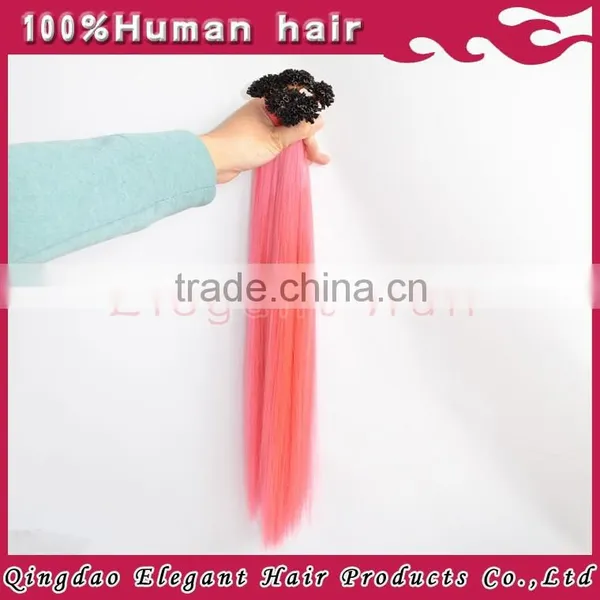 New Style Sliky Straight Natural Color Human Hair Pink Hair Extensions photo-2