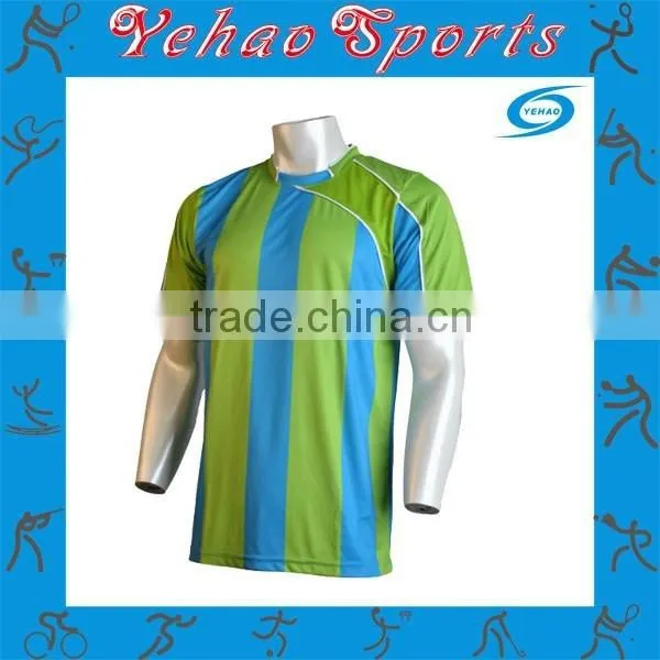 Competition Green Blue Striped Soccer Jersey Official Design Jersey photo-2