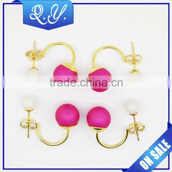 Fashion Colorful Women Double Pearl Earrings Cheap Statement Stud Earring, Wholesale Artificial Bead Earrings Studs Piercing photo-2