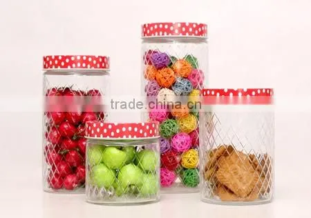 Round Glass Storage Jar With Decal and Metal Lid photo-2