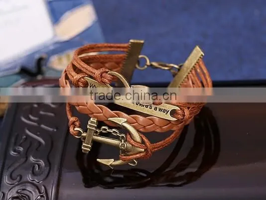 NEW Infinity Anchor Friendship Leather Charm Bracelet Antique Copper Cute photo-3
