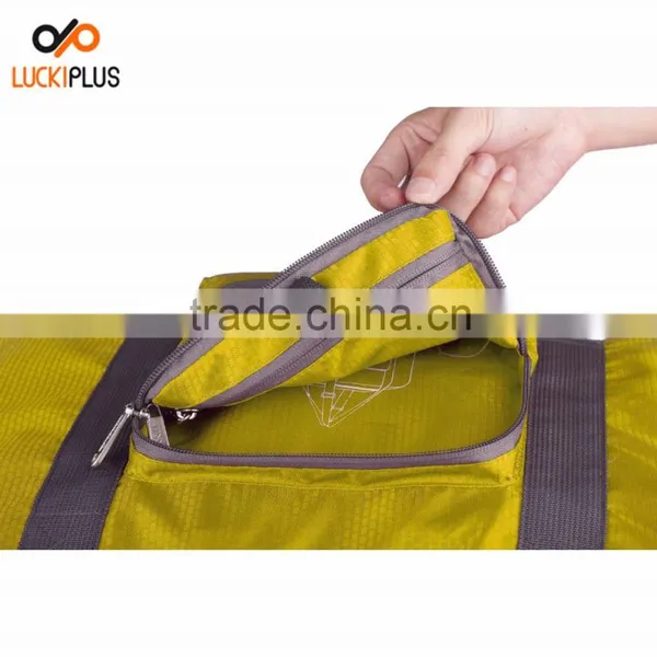 Luckiplus Foldable Travel Duffel Bag Luggage Sports Gym Water Resistant Nylon Yellow photo-3