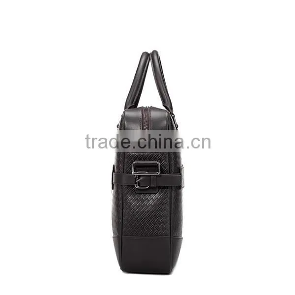 Hot Sell Italian Trendy Men Coffee Weaving Pattern Top Layer Leather 14 Inch Laptop Briefcase Shoulder Bag photo-3