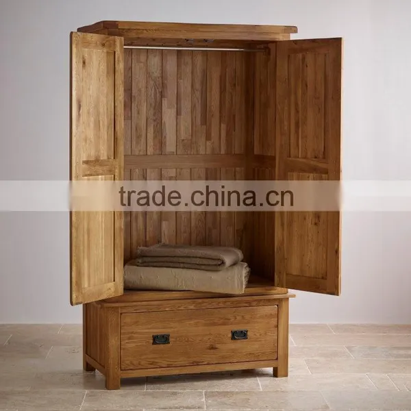 Rustic Solid Oak Wood 2 Doors Wardrobe photo-6