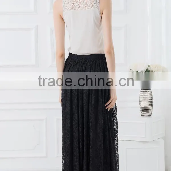OEM Cheap Price Metalic Lace Suits Designs Tank Tops With Lace Maxi Skirt Black Woman Casual Wear photo-4