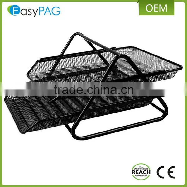 Triangle Support 2 Tier Black Metal Mesh Desk Office File Magazine Rack photo-2