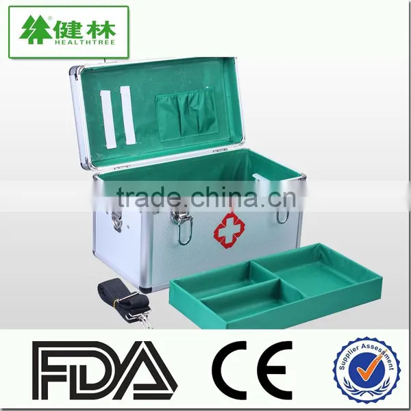 bandage and soft-filled sheeting inside water proof empty emergency first aid box