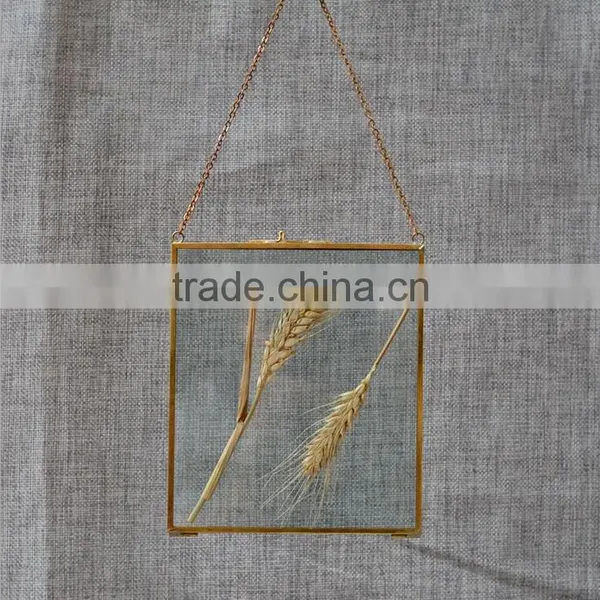 Indoor Decor Hanging Double Sides Brass and Glass Picture Photo Frame photo-2