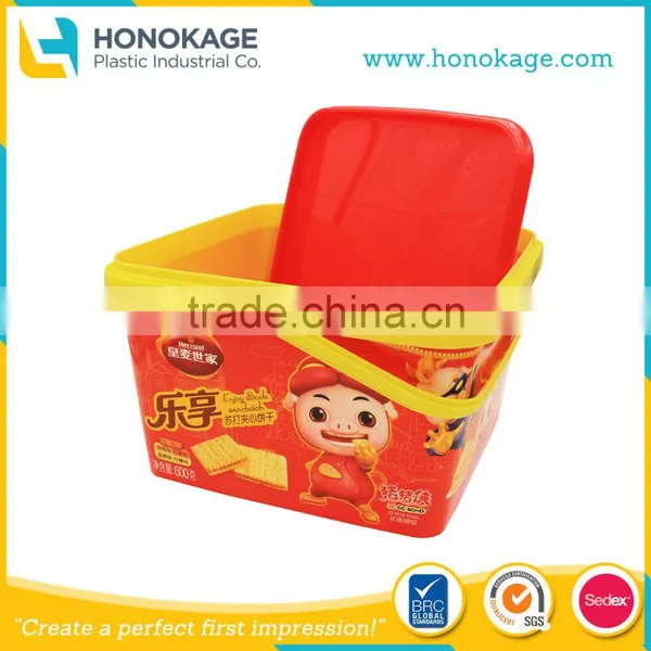 2.5L In Mold Labeling for Plastic Biscuit Box,PP Biscuit Tub,Square Biscuit Containers.