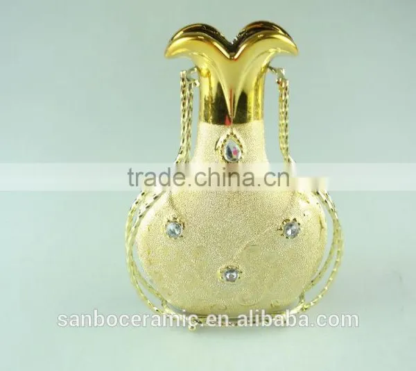 Wholesale Ceramic Craft, Electroplated Gold Ceramic Vase With Iron Stand photo-2