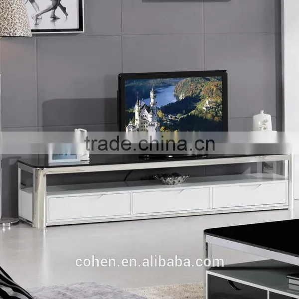 E2195 Royal Luxury Stoving Varnish Stainless Steel Tv-stand/cabinet/unit Design With Thick Marble Top photo-4