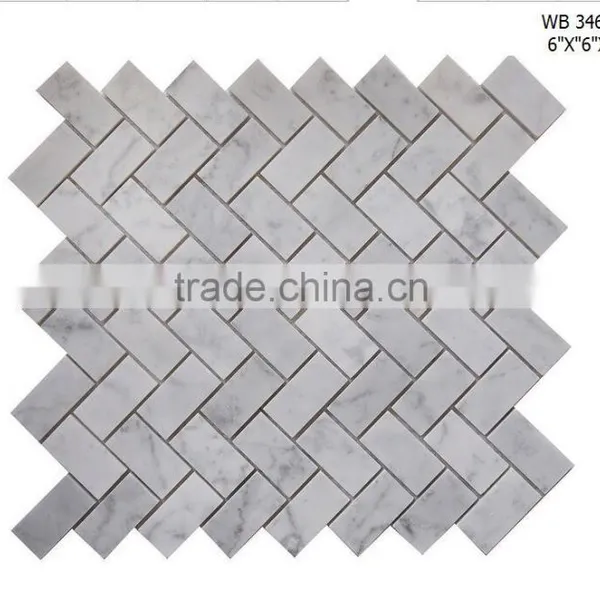 Polished White Carrara Marble Square Mosaic Wall Tile