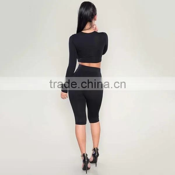 Women Sexy Long Sleeve Top And Shorts Track Suit 2017 Autumn Bodycon Tracksuit Clothing Casual Two Pieces Outfits photo-4