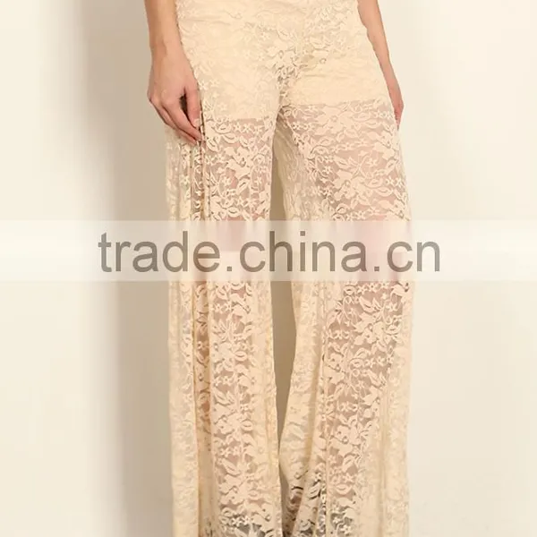 Ladies Trousers FLORAL PATTERN LACE High Waist Yoga PALAZZO PANTS photo-2