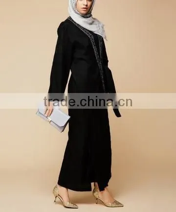 2017 Good Quality Muslim Hijab Style Embroidery Detailing Abaya With Sash