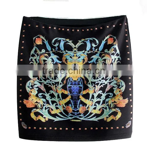 Hot Selling Ladies High Quality Pencil Polyester Printed Shiny Mini Skirt photo-2