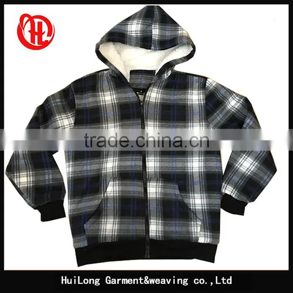 Custom Fashion Men Winter Grid Style Hoodie Fleece Jacket photo-3