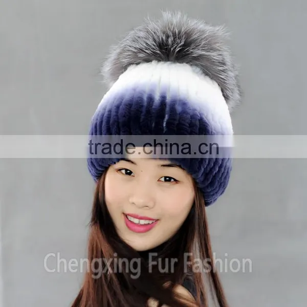 CX-C-02F Lovely Custom Beanie Hat Fashion Handmade Rex Rabbit Fur Hat photo-2