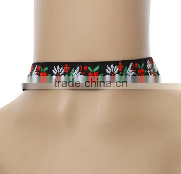 Embroidery Fabric Choker Necklace Embroidery Choker Necklace Elegant Woman Necklace Jewelry photo-3