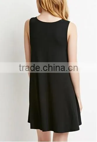 Pure Color Contracted Large Pendulum Sleeveless Dresses photo-2