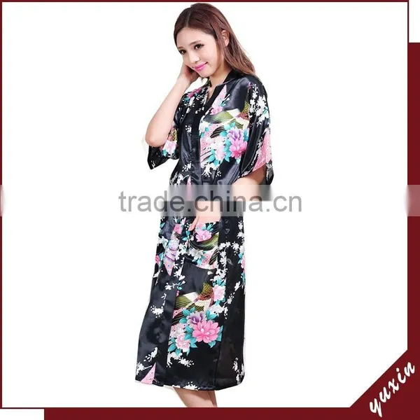 Wholesales Silk Peacock Women Silk Kimono Long Robe WR018 photo-6