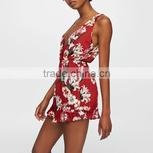 2017 HOT Sale Deep V-neck Sexy Ladies Short Floral Print Jumpsuit photo-4