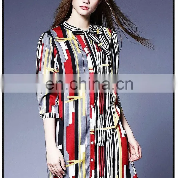 Button Down High Quality Straight Stripe Dress for Spring photo-2
