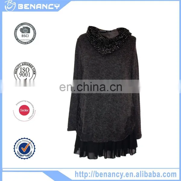 Women Tunic Pure Color Pleated Shirt With Embroidery High Neck Winter Causal Tunic Tops