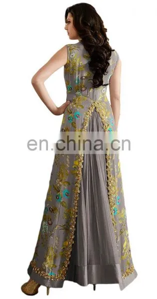 2017 Party Wear Semi Stitched Dress Material With Printed Jacket / Latest Casual Occasion Wear Anarkali Suits (anarkali Suits) photo-3