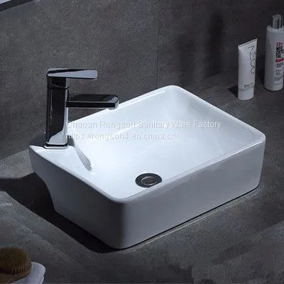 New Design Bathroom Ceramic Washroom Boat Rectangle no Hole Shape Table Top Cheap Hand Washbasin photo-3