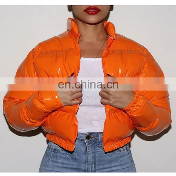 Hot 2020 Women Winter Bright Metal Short PU Jackets And Coats For Women photo-3