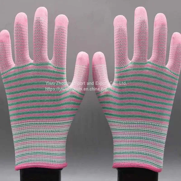 Colored Striped PU Palm-coated Gloves, Glue-coated Electronic Dust-free Work Anti-static Protective Labor Gloves photo-2