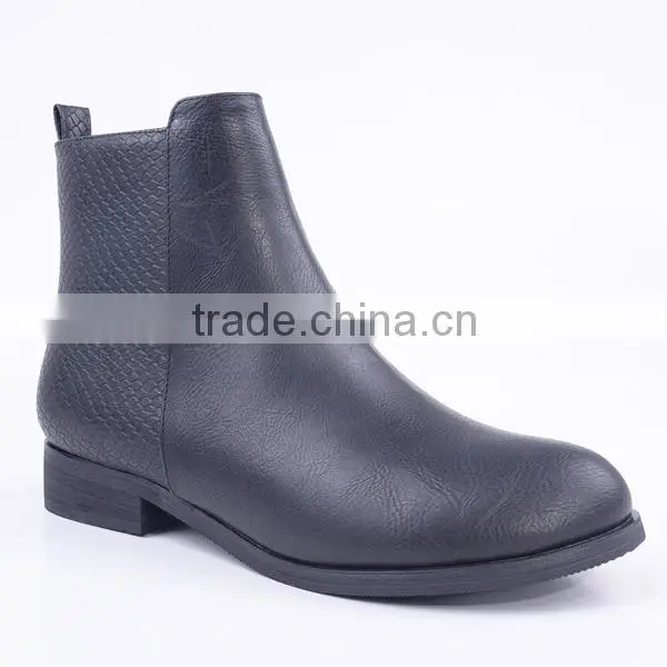 New Style Latest Design Half Snakeskin Lady Cheap Security Low Heel Ankle Boots photo-2