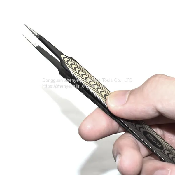 Anti Static High-grade Professional Precision Wear-resistant Eyelash Grafting Tweezers Planting Eyelash Clip Black Straight Elbow With Texture ESD-14 Tweezers photo-4