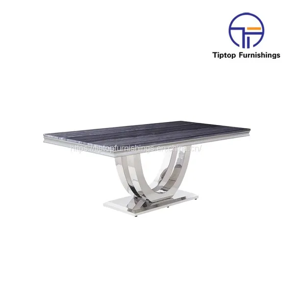 Tiptop Modern Grey Marble Stainless Steel Dining Table