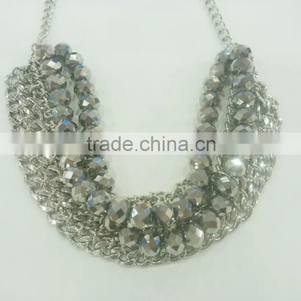 FASHION MULTI ROW GLASS BEADED CHAIN NECKLACE photo-3