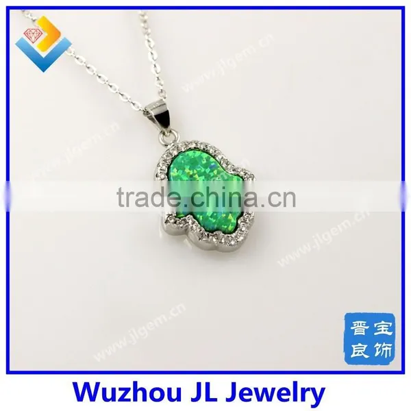 Green Synthetic Opal Hand With S925 Silver Sterling Cubic Zirconia Stone Necklace photo-3