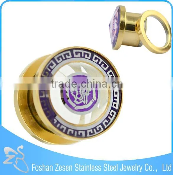 TP011374 China Manufacturer Surgical Steel Glass Ear Plug Gold Charming Body Jewelry photo-2