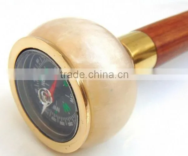 Antique Brass Compass Walking Cane/ Brown Wood Walking Cane/Antique Design Walking Cane Wk1108 photo-2