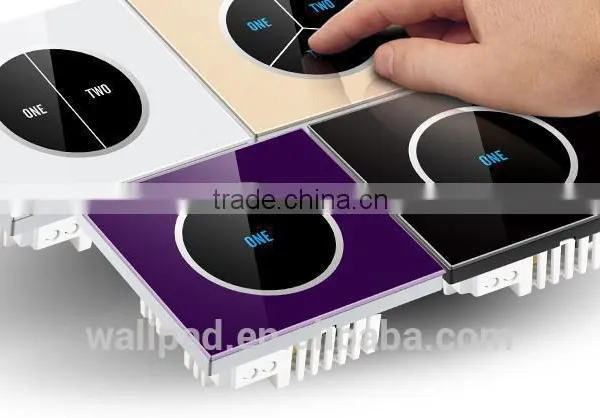 Best Selling Wallpad Benz Waterproof UK Black Tempered Glass 2 Gang 2 Way 3 Way Touch Switch photo-2