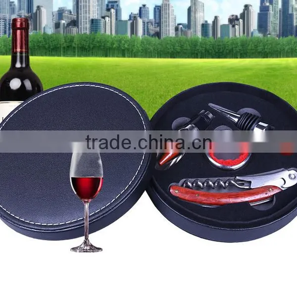 Promotional Wine Bottle Leather Holder Wine Bottle Carrier Gift Box For Single Bottle With Wine Tool Set, Black Color