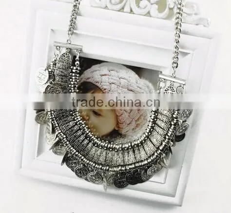 New Arrived European Women Carving Coins Tribal Jewelry Tassels Exaggerate Necklace photo-3