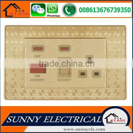 KB6 Best Sale Painting Golden Good Quality Electric Popular Wall Double Switched Socket With Neon With CE Certification photo-6