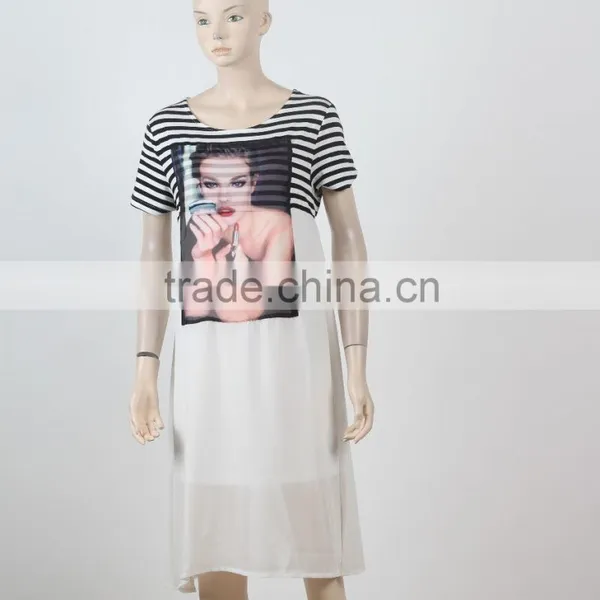 Woman Dresses New Summer 2016 Short Sleeve Shirt Dress Cotton Chiffon Fabric Fluqi Appare