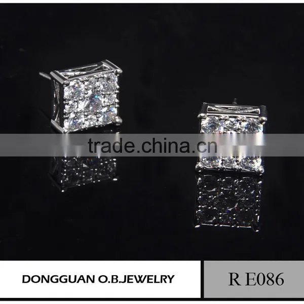 Fashion Micro Pave Sterling Silver Zirconia Square Stud Earrings photo-6