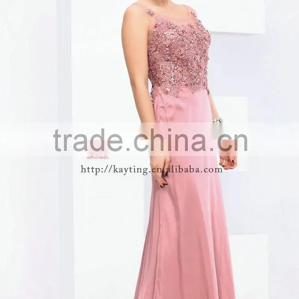 Sleeveless Beaded Embroidered Back See Through Spandex Cotton Pink Formal Evening Dresses Online photo-3