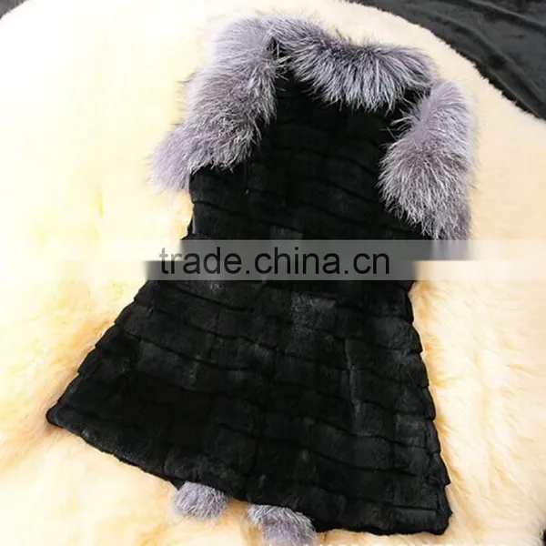 Factory Price Koreal Style Long Silver Fox Fur Trim Rabbit Fur Vest photo-4